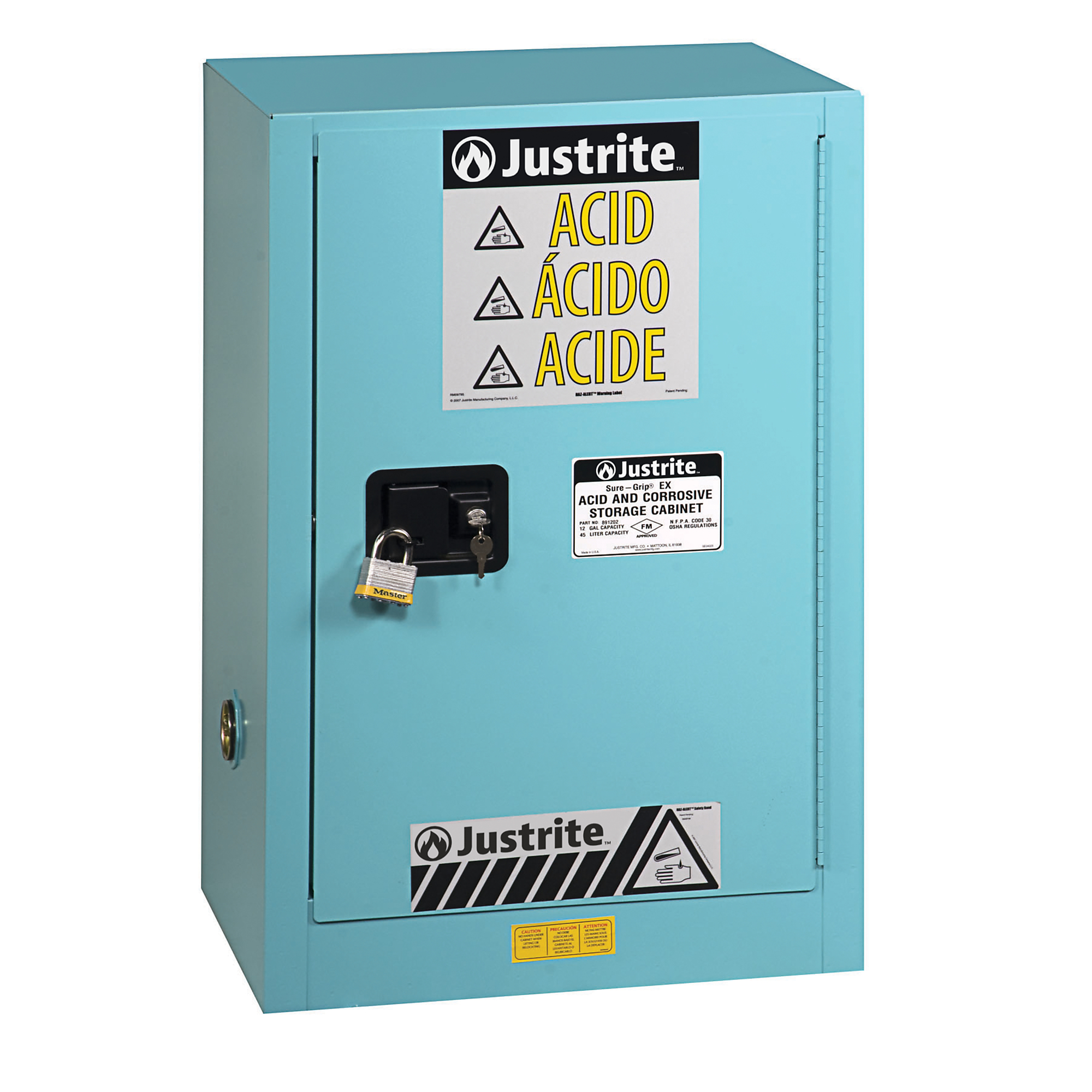 Justrite Steel Safety Cabinet — 12 Gallon, 1 Shelf, 1 Self-Closing Door, Corrosive/Acid Resistant, Blue, Model# 891222